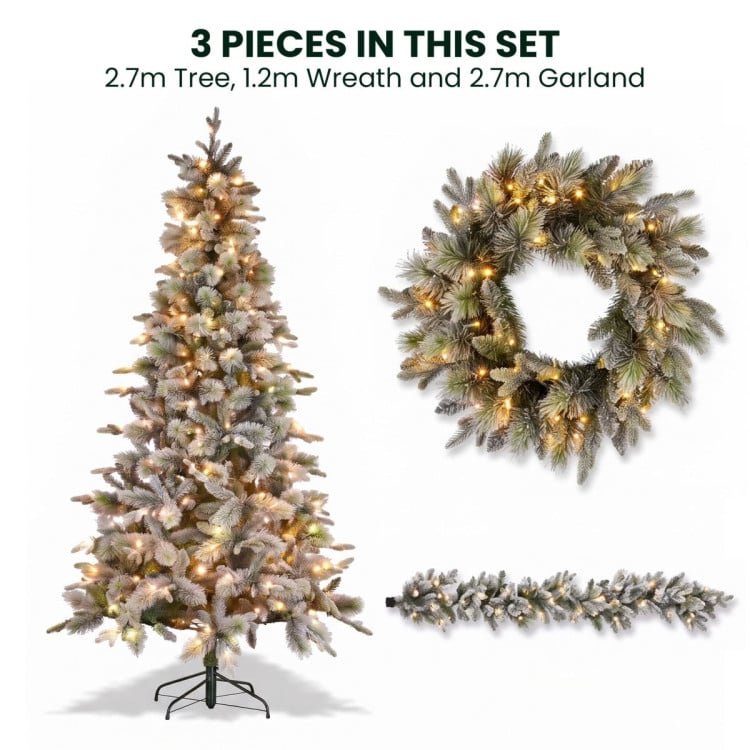 Christabelle Snowy Stamford Spruce 2.3m 7.5ft Tree 61cm Wreath Snowy Stamford 2.7m Christmas Garland Snowy with LED image 16