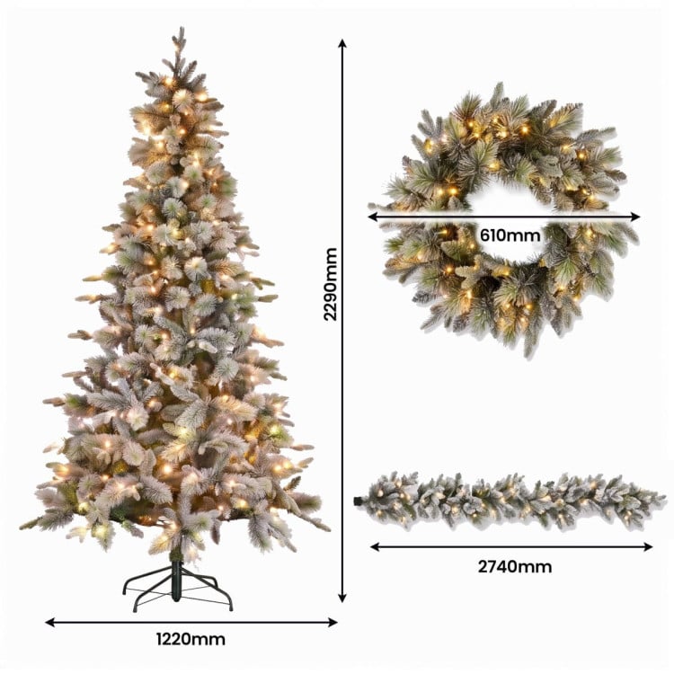 Christabelle Snowy Stamford Spruce 2.3m 7.5ft Tree 61cm Wreath Snowy Stamford 2.7m Christmas Garland Snowy with LED image 7