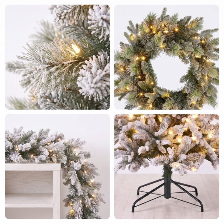 Christabelle Snowy Stamford Spruce 2.3m 7.5ft Tree 61cm Wreath Snowy Stamford 2.7m Christmas Garland Snowy with LED image 8