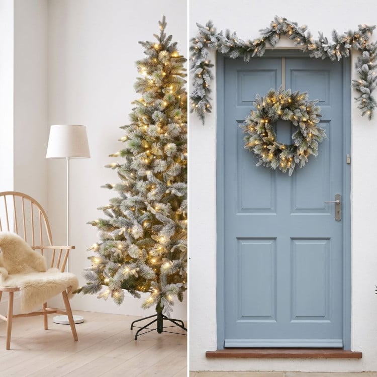Christabelle Snowy Stamford Spruce 2.3m 7.5ft Tree 61cm Wreath Snowy Stamford 2.7m Christmas Garland Snowy with LED image 9