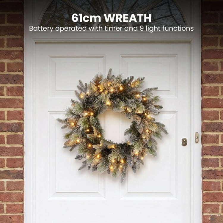Christabelle Snowy Stamford Spruce 2.3m 7.5ft Tree 61cm Wreath Snowy Stamford 2.7m Christmas Garland Snowy with LED image 14