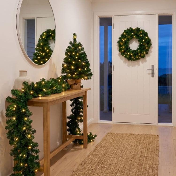 Christabelle Chadwick Green Christmas 3pc Set 61cm Tabletop Tree 61cm Wreath 2.7m Garland with LED Light image 13