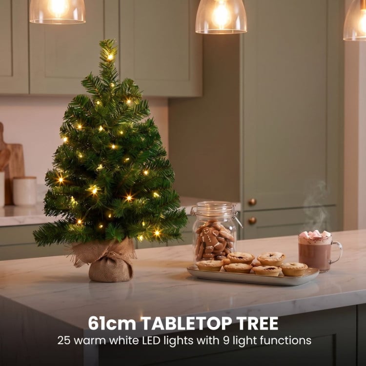 Christabelle Chadwick Green Christmas 3pc Set 61cm Tabletop Tree 61cm Wreath 2.7m Garland with LED Light image 9