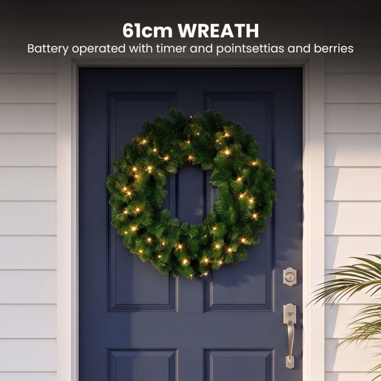 Christabelle Chadwick Green Christmas 3pc Set 61cm Tabletop Tree 61cm Wreath 2.7m Garland with LED Light image 10