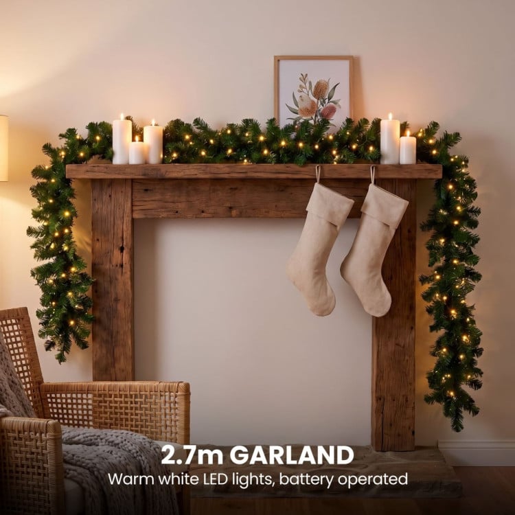 Christabelle Chadwick Green Christmas 3pc Set 61cm Tabletop Tree 61cm Wreath 2.7m Garland with LED Light image 11