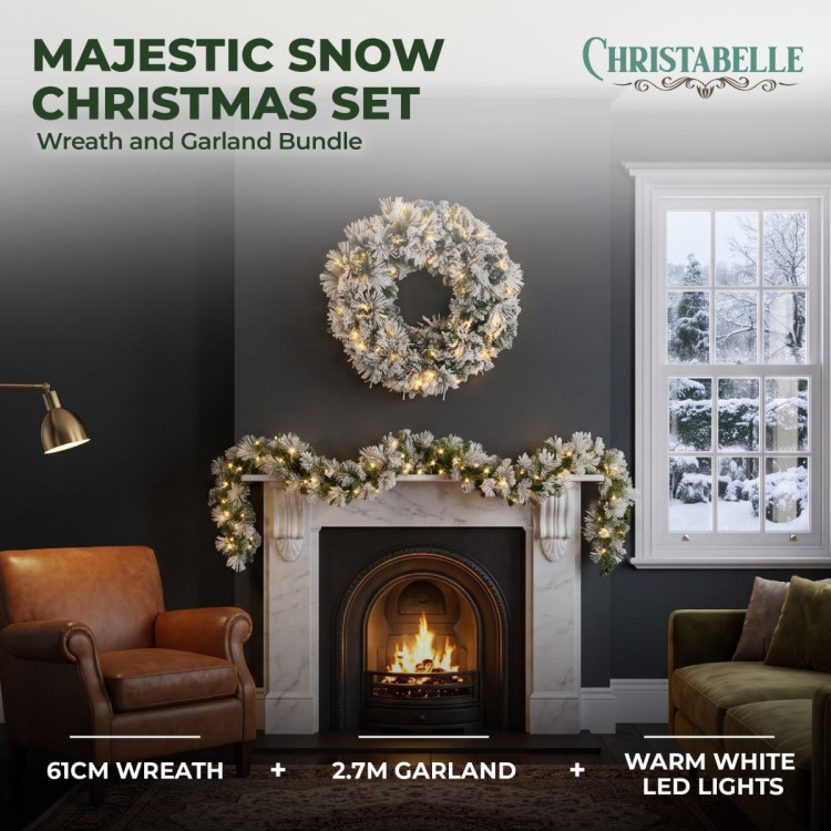 Christabelle Majestic Snow Christmas 2pc Set 61cm Christmas Wreath and Garland with LED Lights Holiday Decor image 3