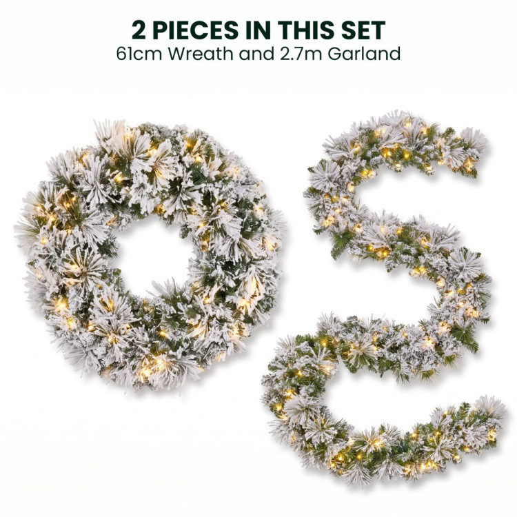 Christabelle Majestic Snow Christmas 2pc Set 61cm Christmas Wreath and Garland with LED Lights Holiday Decor image 13