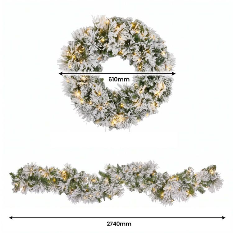 Christabelle Majestic Snow Christmas 2pc Set 61cm Christmas Wreath and Garland with LED Lights Holiday Decor image 4