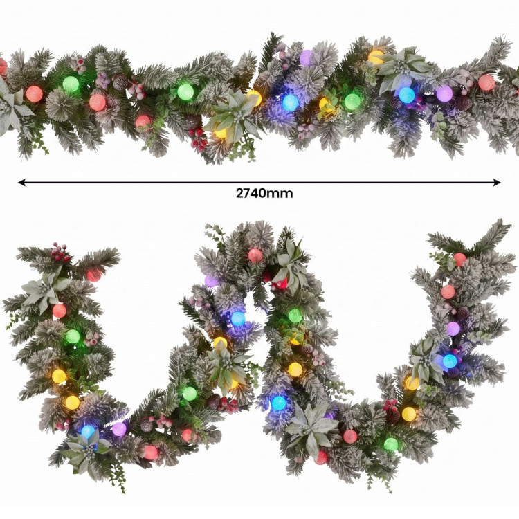 Christabelle Snowy Crown Pine Christmas 2pc Set 6cm Christmas Wreath and Garland with LED Lights Holiday Decor image 12