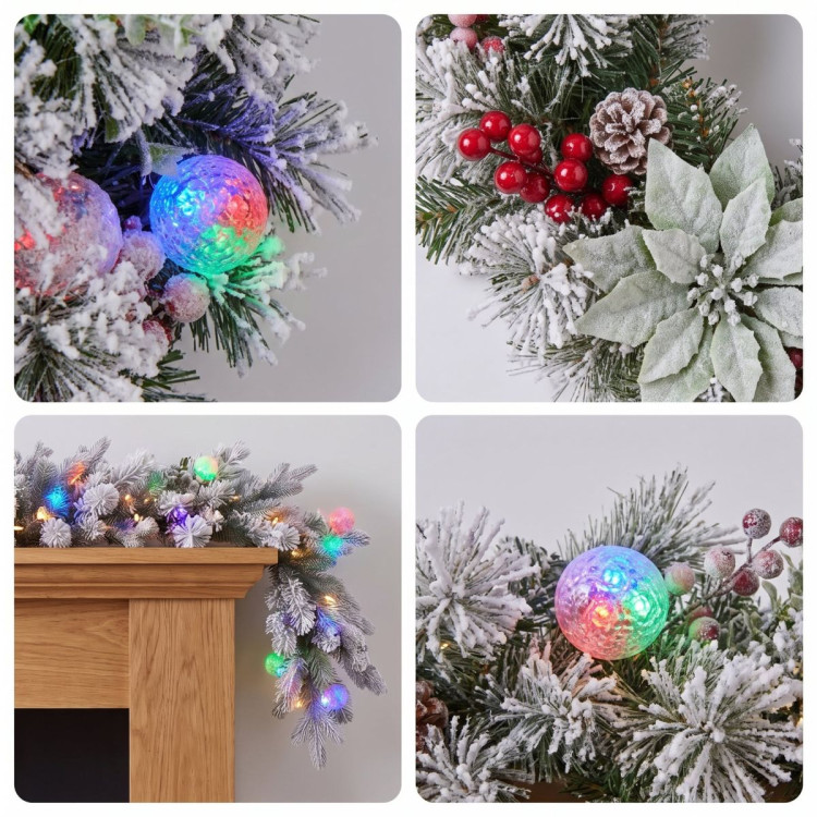 Christabelle Snowy Crown Pine Christmas 2pc Set 6cm Christmas Wreath and Garland with LED Lights Holiday Decor image 7