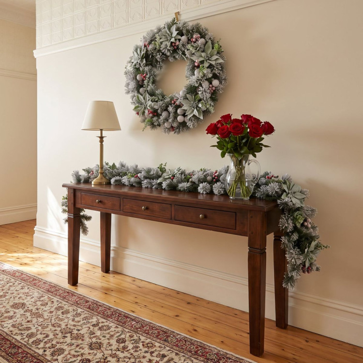 Christabelle Snowy Crown Pine Christmas 2pc Set 6cm Christmas Wreath and Garland with LED Lights Holiday Decor image 9