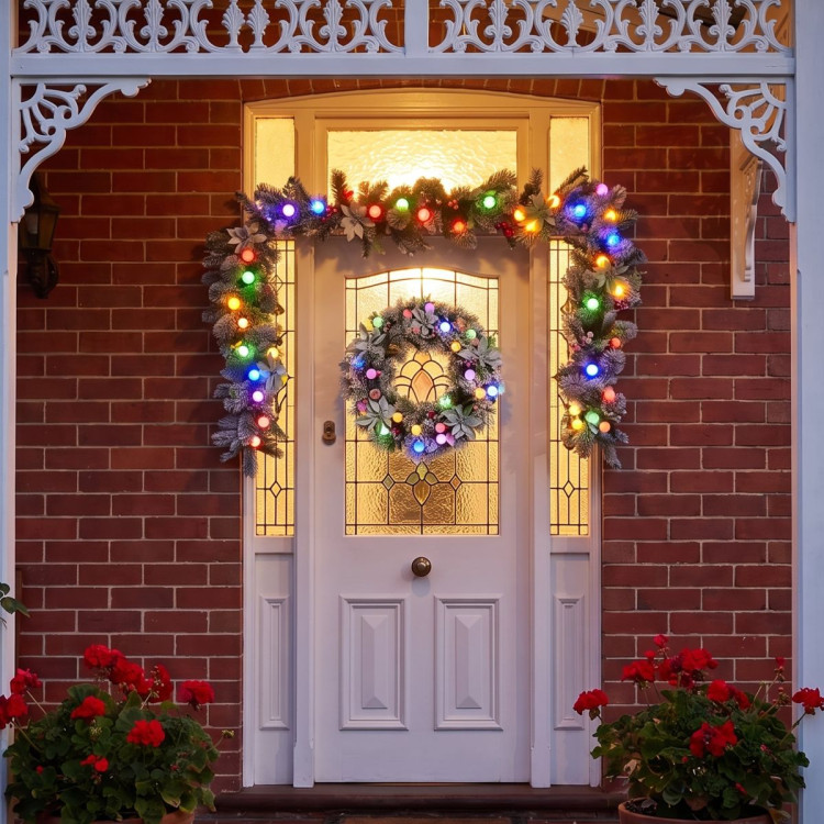 Christabelle Snowy Crown Pine Christmas 2pc Set 6cm Christmas Wreath and Garland with LED Lights Holiday Decor image 10