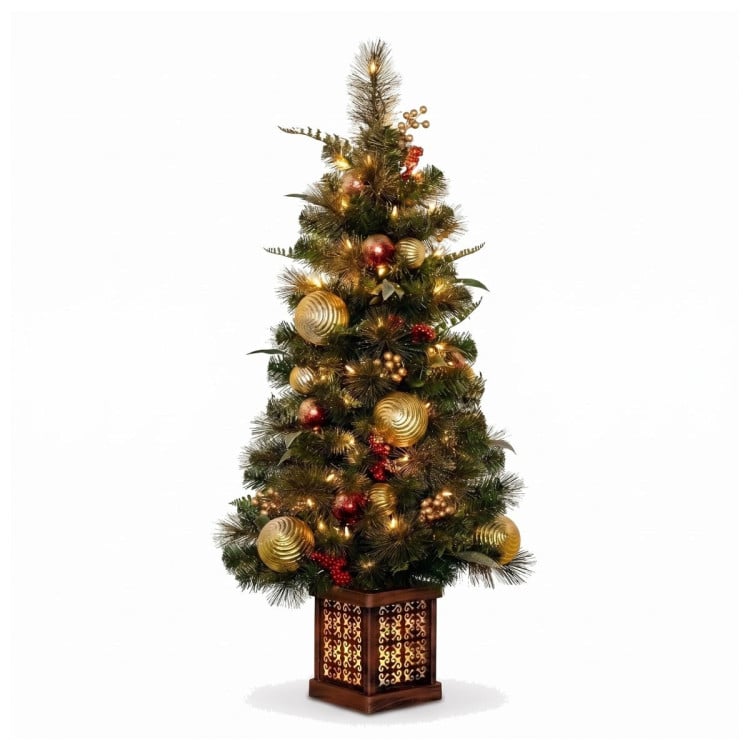 Christabelle Deluxe Mountain Pine Christmas 3pc Set 1.2m Potted Tree Wreath and Garland with LED Lights Holiday Decor image 14