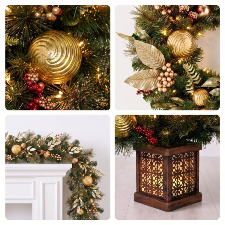 Christabelle Deluxe Mountain Pine Christmas 3pc Set 1.2m Potted Tree Wreath and Garland with LED Lights Holiday Decor image 6