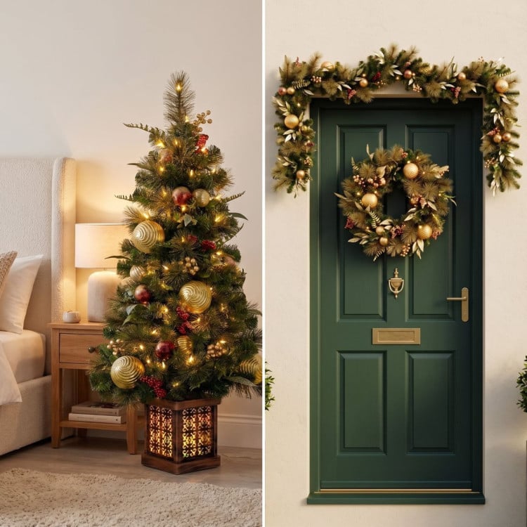 Christabelle Deluxe Mountain Pine Christmas 3pc Set 1.2m Potted Tree Wreath and Garland with LED Lights Holiday Decor image 7