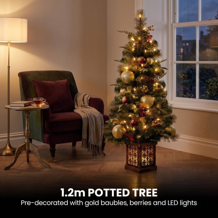 Christabelle Deluxe Mountain Pine Christmas 3pc Set 1.2m Potted Tree Wreath and Garland with LED Lights Holiday Decor image 10