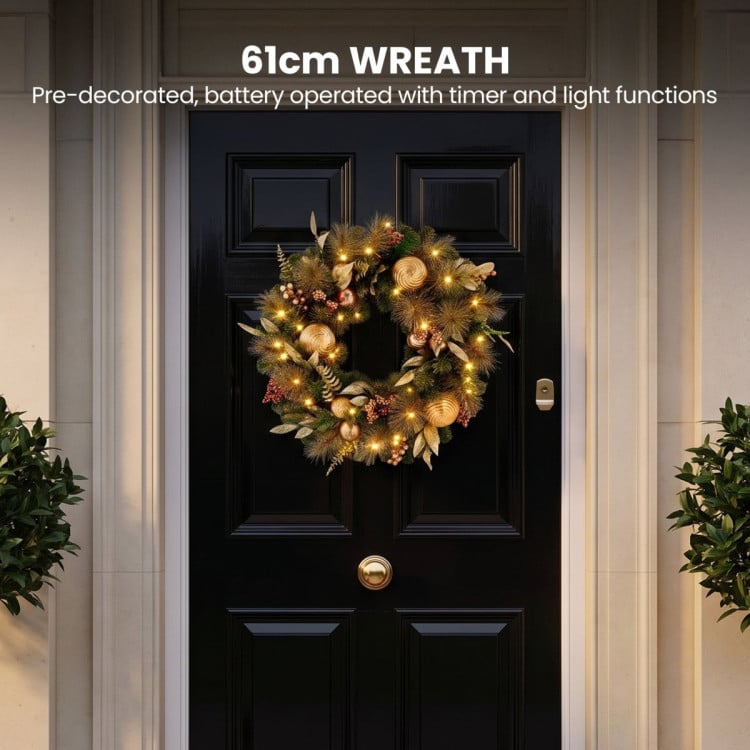 Christabelle Deluxe Mountain Pine Christmas 3pc Set 1.2m Potted Tree Wreath and Garland with LED Lights Holiday Decor image 12