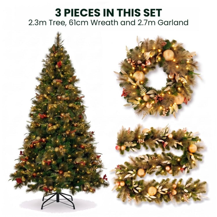 Christabelle Deluxe Mountain Pine 3pc Set 7.5ft Pre-lit Tree 61cm Wreath 2.74m Garland LED Lights Holiday Home Decor image 13