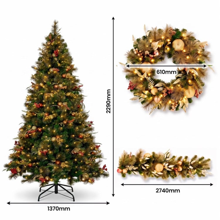 Christabelle Deluxe Mountain Pine 3pc Set 7.5ft Pre-lit Tree 61cm Wreath 2.74m Garland LED Lights Holiday Home Decor image 4