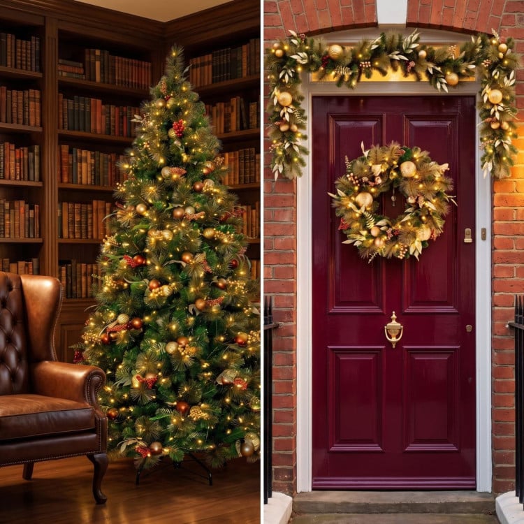 Christabelle Deluxe Mountain Pine 3pc Set 7.5ft Pre-lit Tree 61cm Wreath 2.74m Garland LED Lights Holiday Home Decor image 6