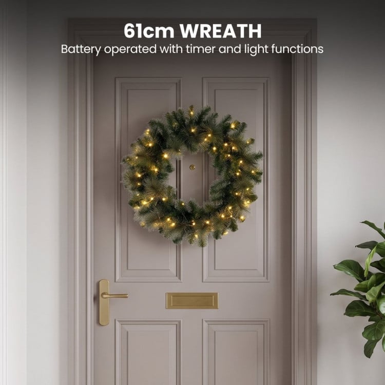 Christabelle Gold Pine Shimmer Christmas 3pc Set 1.2m Potted Christmas Tree Wreath and Garland with LED Lights Holiday Decor image 8