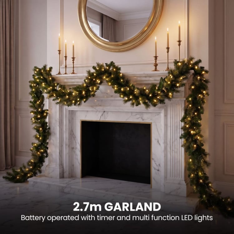 Christabelle Gold Pine Shimmer Christmas 3pc Set 1.2m Potted Christmas Tree Wreath and Garland with LED Lights Holiday Decor image 9
