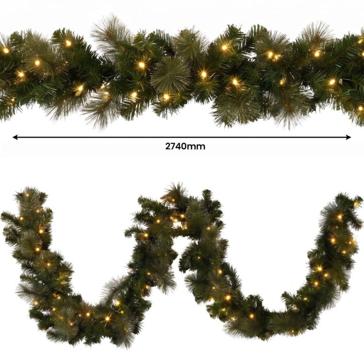 Christabelle Gold Pine Shimmer Slim Christmas 3pc Set 2.3m Christmas Tree Wreath and Garland with LED Lights Holiday Decor image 17