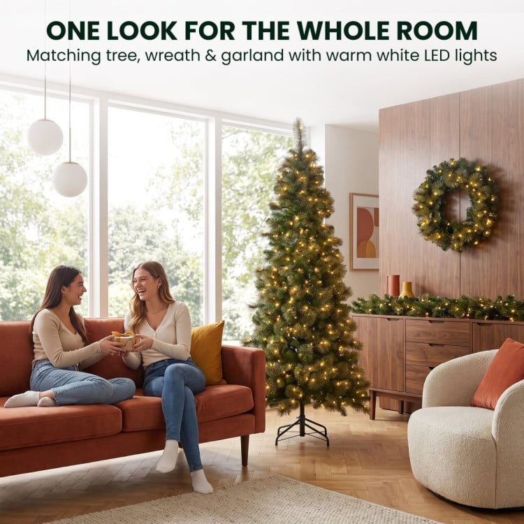 Christabelle Gold Pine Shimmer Slim Christmas 3pc Set 2.3m Christmas Tree Wreath and Garland with LED Lights Holiday Decor image 11