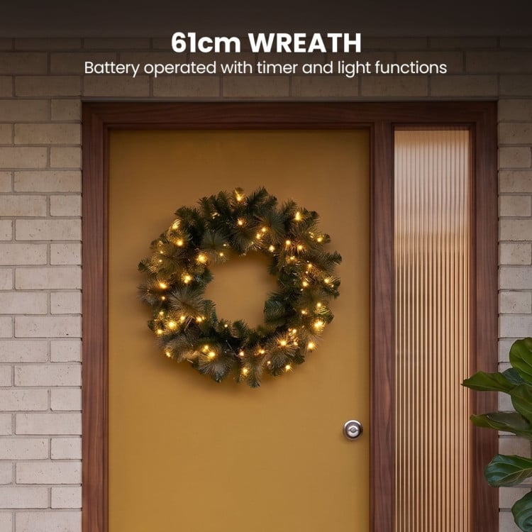 Christabelle Gold Pine Shimmer Slim Christmas 3pc Set 2.3m Christmas Tree Wreath and Garland with LED Lights Holiday Decor image 14