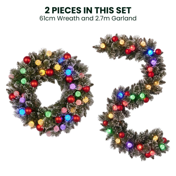 Christabelle Snowy Bristle Christmas 2pc Set 61cm Christmas Wreath and Garland with LED Lights Holiday Decor image 13
