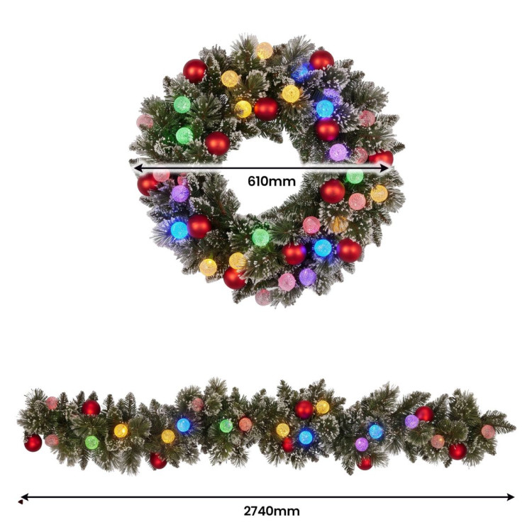 Christabelle Snowy Bristle Christmas 2pc Set 61cm Christmas Wreath and Garland with LED Lights Holiday Decor image 4