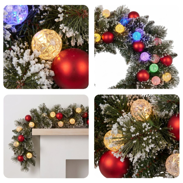 Christabelle Snowy Bristle Christmas 2pc Set 61cm Christmas Wreath and Garland with LED Lights Holiday Decor image 7