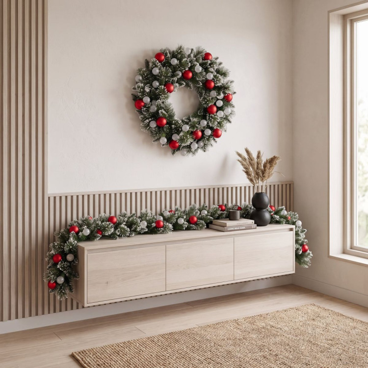 Christabelle Snowy Bristle Christmas 2pc Set 61cm Christmas Wreath and Garland with LED Lights Holiday Decor image 9