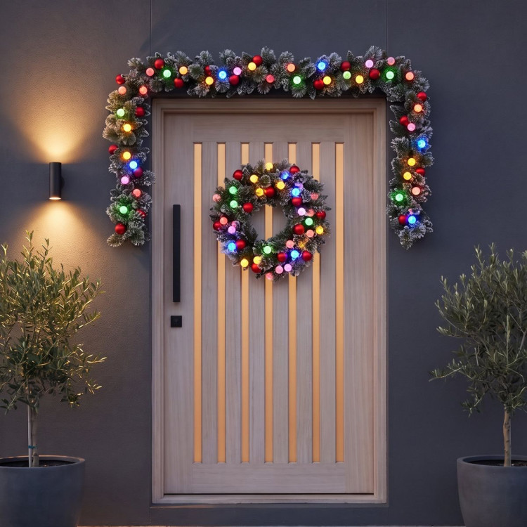 Christabelle Snowy Bristle Christmas 2pc Set 61cm Christmas Wreath and Garland with LED Lights Holiday Decor image 10