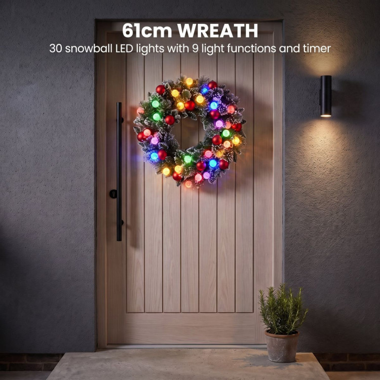 Christabelle Snowy Bristle Christmas 2pc Set 61cm Christmas Wreath and Garland with LED Lights Holiday Decor image 16
