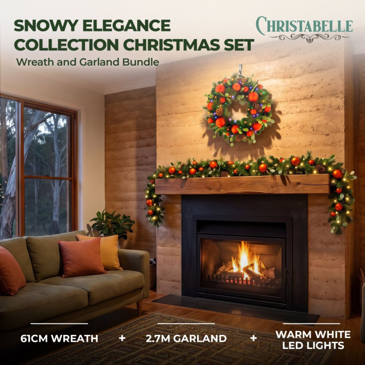 Christabelle Snowy Elegance Christmas 2pc Set 61cm Christmas Wreath and Garland with LED Lights Holiday Decor image 3