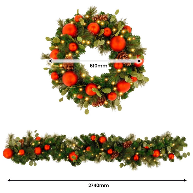 Christabelle Snowy Elegance Christmas 2pc Set 61cm Christmas Wreath and Garland with LED Lights Holiday Decor image 4