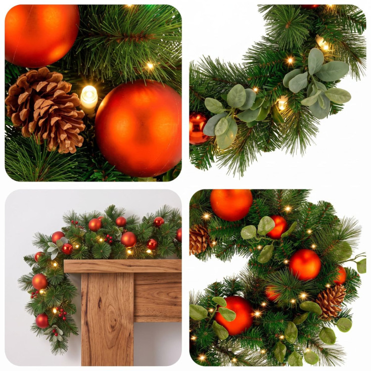 Christabelle Snowy Elegance Christmas 2pc Set 61cm Christmas Wreath and Garland with LED Lights Holiday Decor image 7