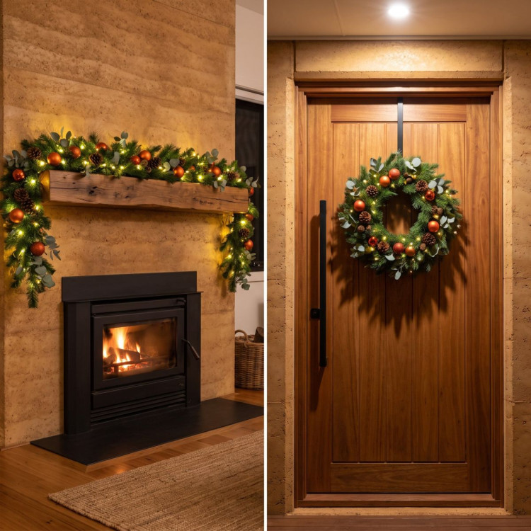 Christabelle Snowy Elegance Christmas 2pc Set 61cm Christmas Wreath and Garland with LED Lights Holiday Decor image 8