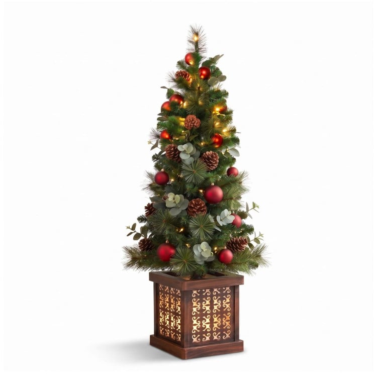 Christabelle Sable Fir Christmas 3pc Set 1.2m Potted Tree 61cm Wreath 2.74m Garland with Multicoloured LED Lights Decor image 14