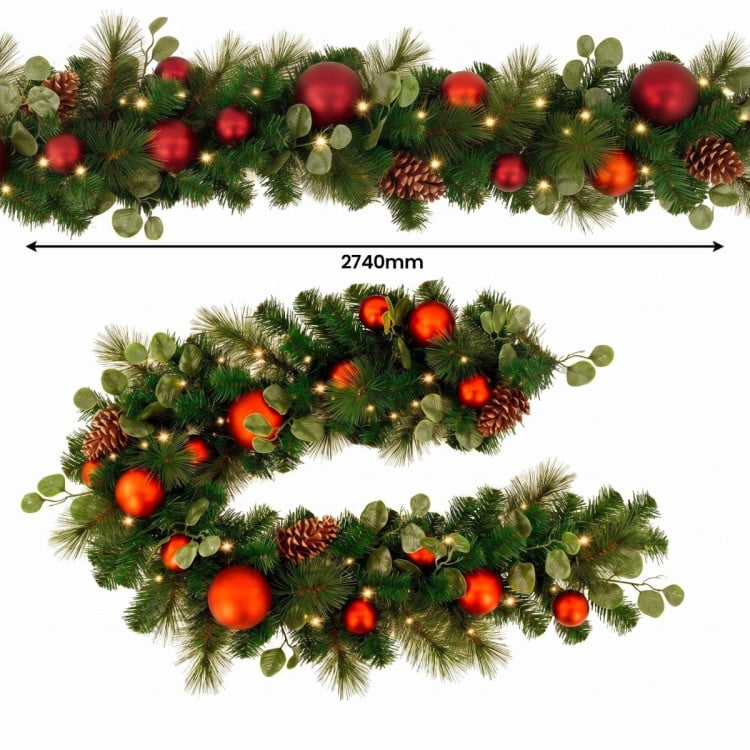 Christabelle Sable Fir Christmas 3pc Set 1.2m Potted Tree 61cm Wreath 2.74m Garland with Multicoloured LED Lights Decor image 19