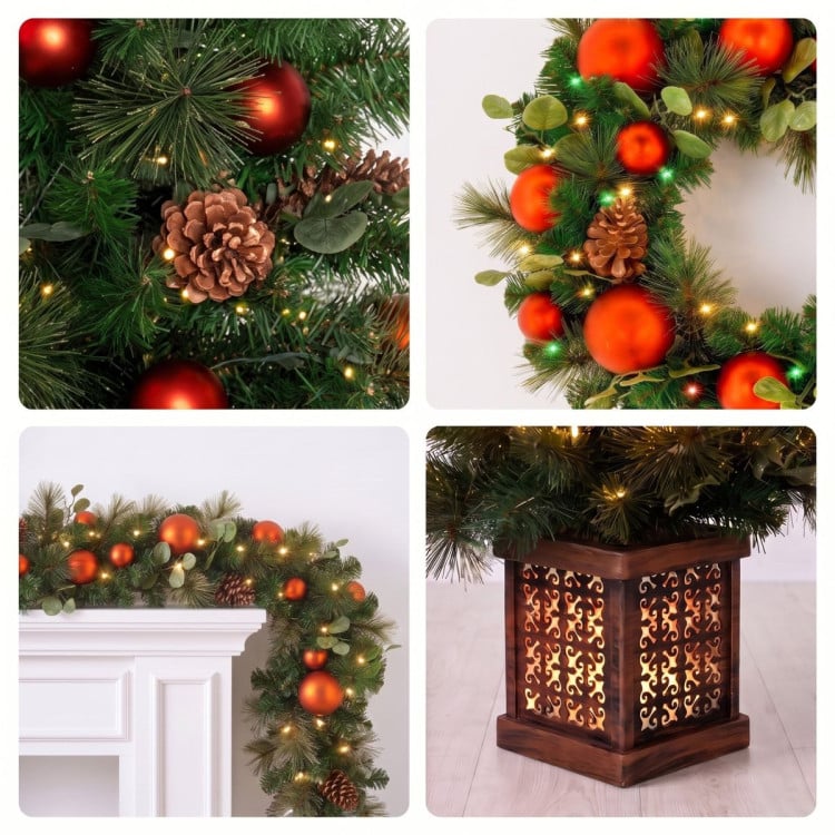 Christabelle Sable Fir Christmas 3pc Set 1.2m Potted Tree 61cm Wreath 2.74m Garland with Multicoloured LED Lights Decor image 6
