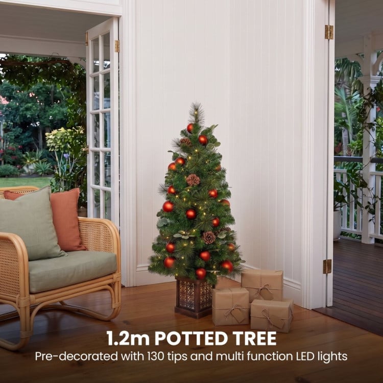 Christabelle Sable Fir Christmas 3pc Set 1.2m Potted Tree 61cm Wreath 2.74m Garland with Multicoloured LED Lights Decor image 11