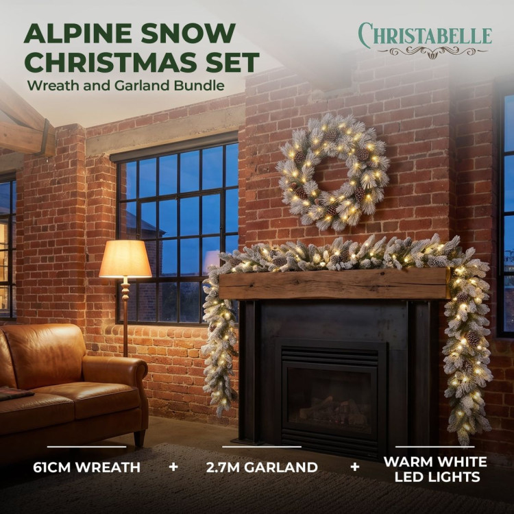 Christabelle 61cm Alpine Snow Wreath Pre-lit 2.74m Alpine Snow Christmas Garland image 17