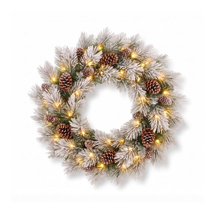Christabelle 2ft Alpine Snow Potted Tree 61cm Alpine Snow Wreath 2.74m Alpine Snow Garland Pre-lit Holiday Decoration image 5
