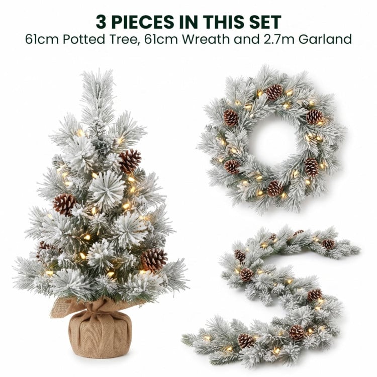 Christabelle 2ft Alpine Snow Potted Tree 61cm Alpine Snow Wreath 2.74m Alpine Snow Garland Pre-lit Holiday Decoration image 16