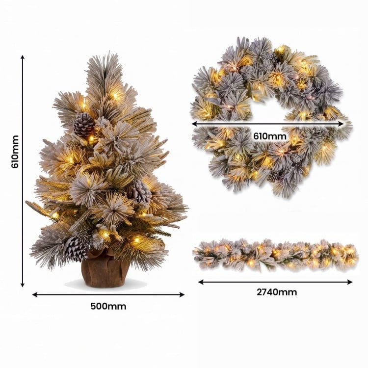Christabelle 2ft Alpine Snow Potted Tree 61cm Alpine Snow Wreath 2.74m Alpine Snow Garland Pre-lit Holiday Decoration image 7
