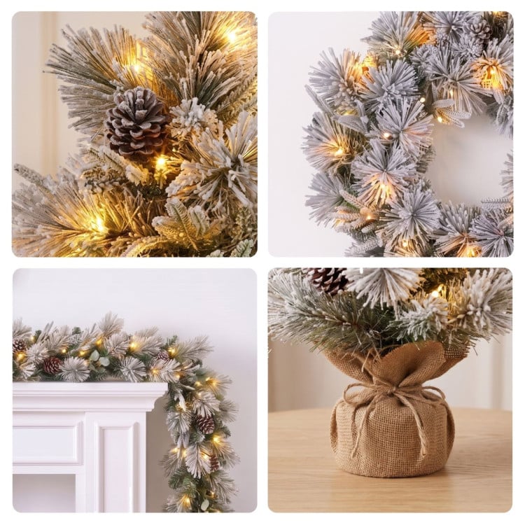 Christabelle 2ft Alpine Snow Potted Tree 61cm Alpine Snow Wreath 2.74m Alpine Snow Garland Pre-lit Holiday Decoration image 8