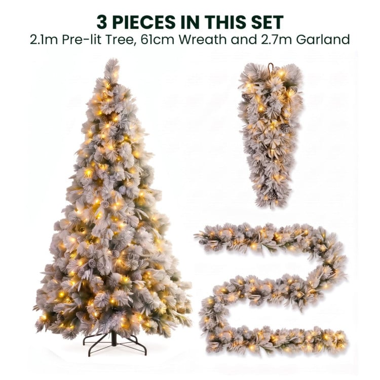 Christabelle Alpine Snow Christmas 3pc Set 2.3m Christmas Tree Garland and Teardrop with LED Lights Holiday Decor image 5