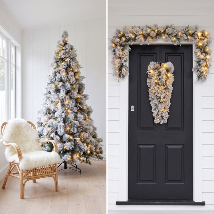 Christabelle Alpine Snow Christmas 3pc Set 2.3m Christmas Tree Garland and Teardrop with LED Lights Holiday Decor image 7